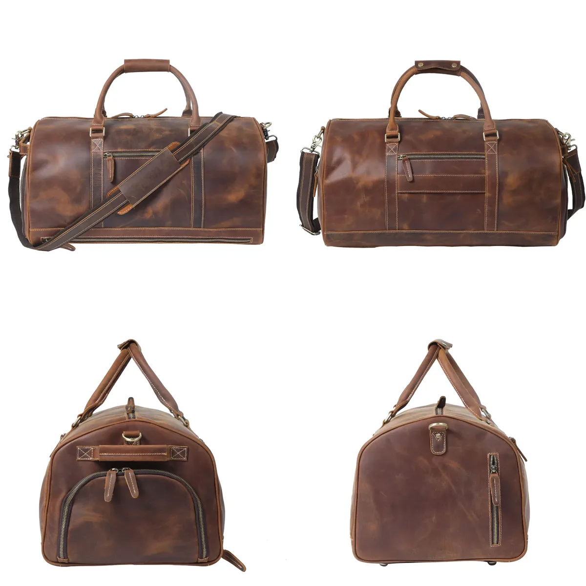 sac de voyage pour homme en cuir pleine fleur s.worker, multi-poches, grande capacité, sac de week-end, cuir pleine fleur