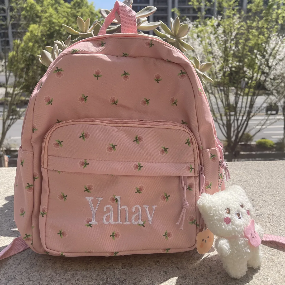 Sac à dos floral brodé avec nom personnalisé, sac à dos décontracté pour filles, sac à dos pour dames, cadeau unique pour jeunes, sacs à main Kawaii