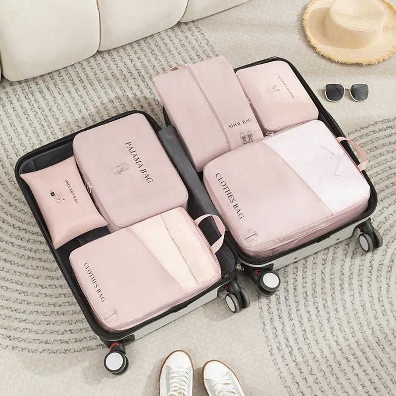 ensemble multi-pièces de voyage, sac à cosmétiques simple, rangement portable de grande capacité, étanche, résistant à l'humidité, résistant à la saleté, ensemble de rangement facile à entretenir, sac à cosmétiques pour vêtements compressé, peu encombrant, facile à utiliser, compartiment intime