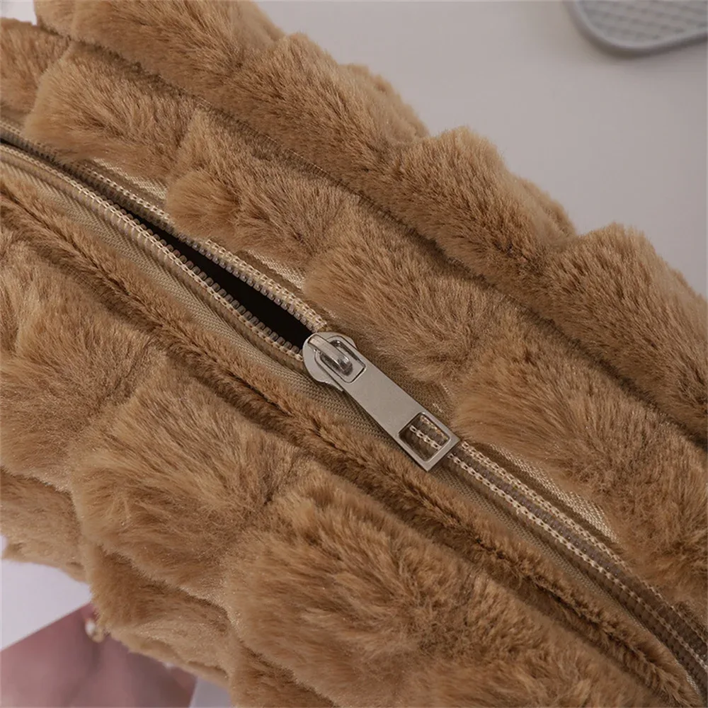 trousse de maquillage en peluche pour femme, sac de rangement cosmétique, rouge à lèvres, brosse, sacs à main chimevalupowers, grande capacité, trousse à crayons