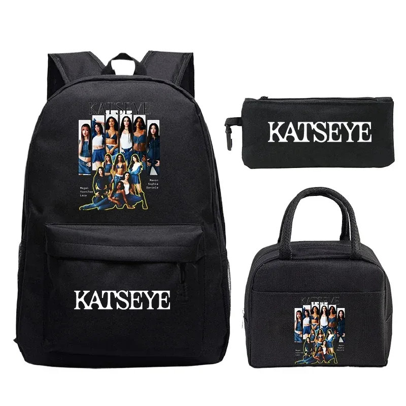 ensemble de sacs à dos katseye pour filles, sac à dos pour étudiants avec sac à déjeuner, trousse à crayons, sacs d'école, cadeaux pour enfants, mochila