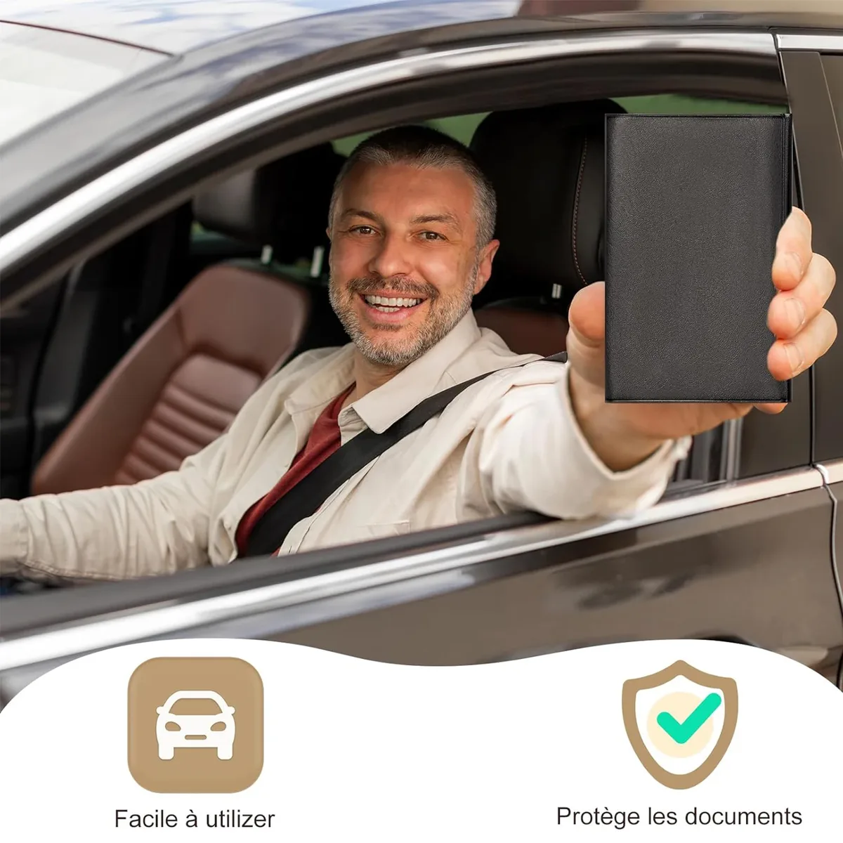 porte-documents de voiture pliable pour immatriculation et permis, pochette de rangement légère en pvc pour les urgences routières, lot de 1