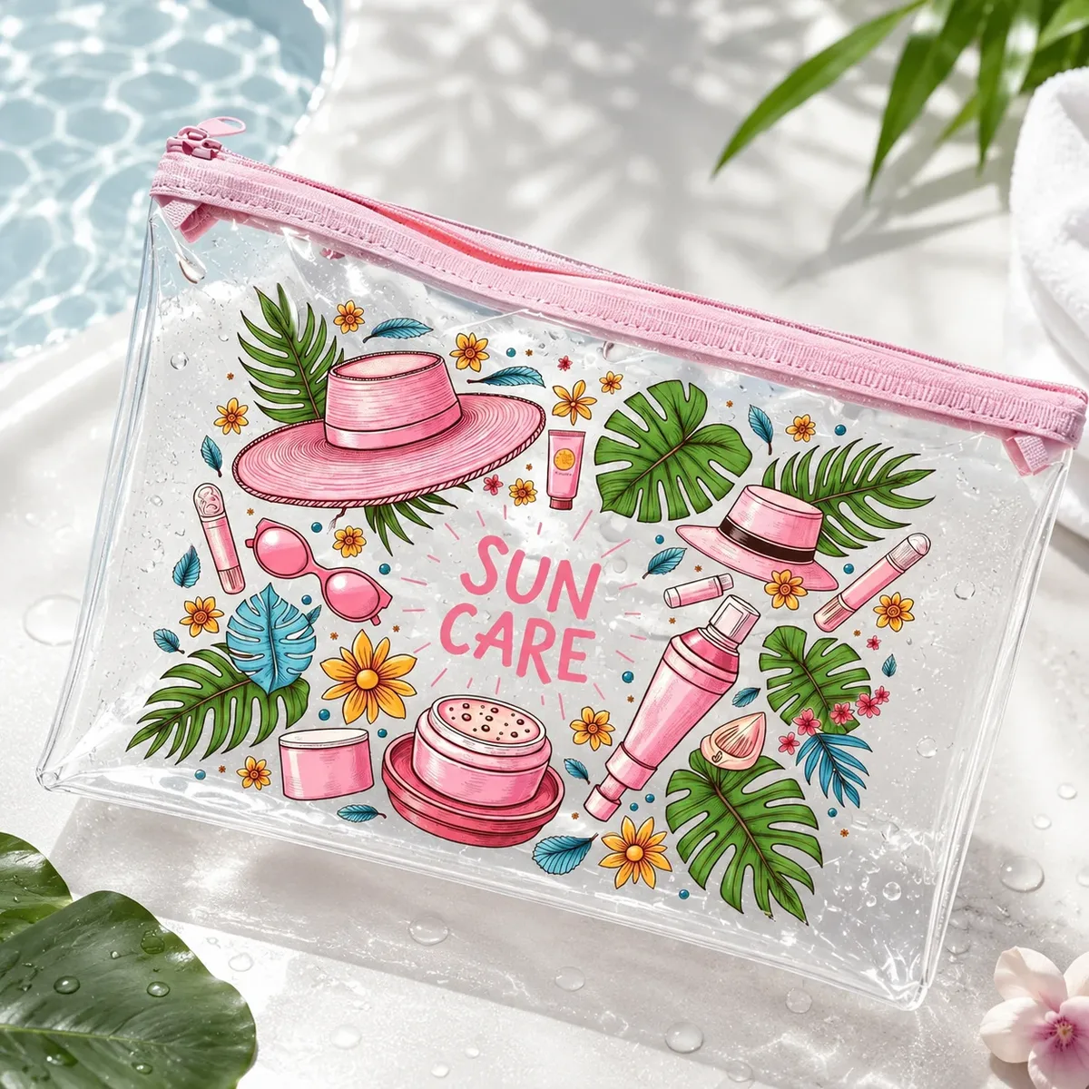 sac cosmétique transparent en pvc pour le soin du soleil, trousse de maquillage étanche à fermeture éclair pour femmes, plage, piscine, voyage et articles de toilette