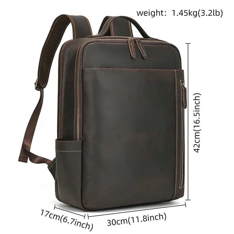 crazy horse – sac à dos en cuir de vache pour hommes, sac pour ordinateur portable, double épaule, sac de voyage de grande capacité, sac à dos quotidien