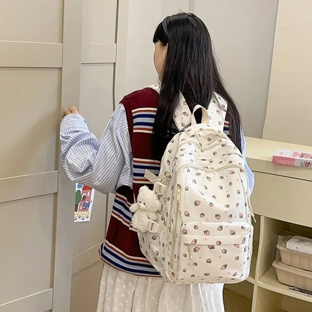 sac à dos à imprimé floral de grande capacité, multi-poches, motif de nœud épaissi, sac d'école léger, sac à dos multi-compartiments, voyage