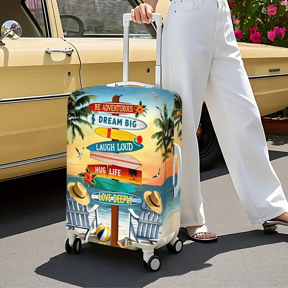 1 housse de bagage imprimée pour voyage à la plage, pour bagages de 18 à 32 pouces ; accessoires de voyage anti-poussière et élastiques pour une protection efficace