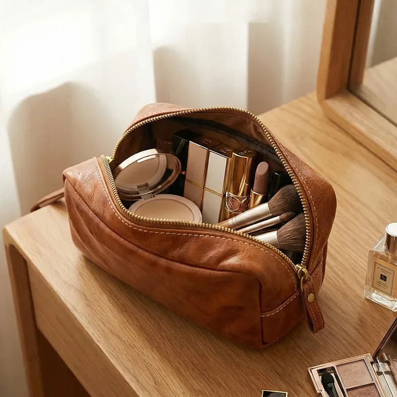 sac de voyage en cuir véritable pour homme, trousse de toilette en cuir tanné végétal, grande capacité pour voyages d'affaires