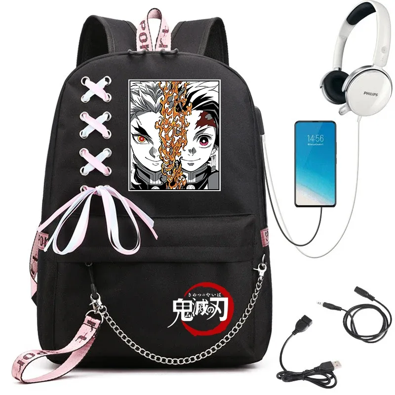 sac à dos imprimé demon slayer anime pour filles, sac à dos d'école décontracté, sac à dos de voyage léger pour adolescents