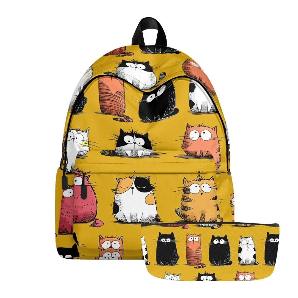 sac à dos imprimé de chats de dessin animé renard mignon, sacs à crayons à bretelles réglables, sac d'école léger et durable, sac à dos de voyage, ensembles pour adolescents
