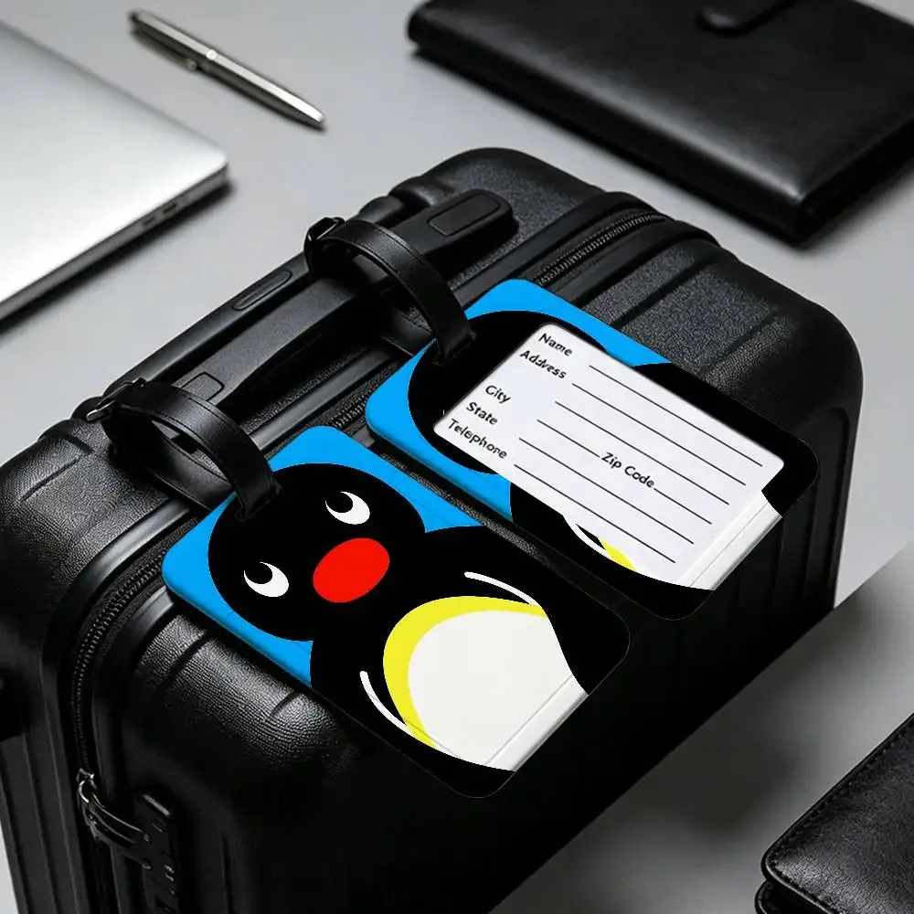 étiquette de bagage classique p-pingu en pvc, porte-carte d'information, marqueur de nom anti-perte pour sac à dos