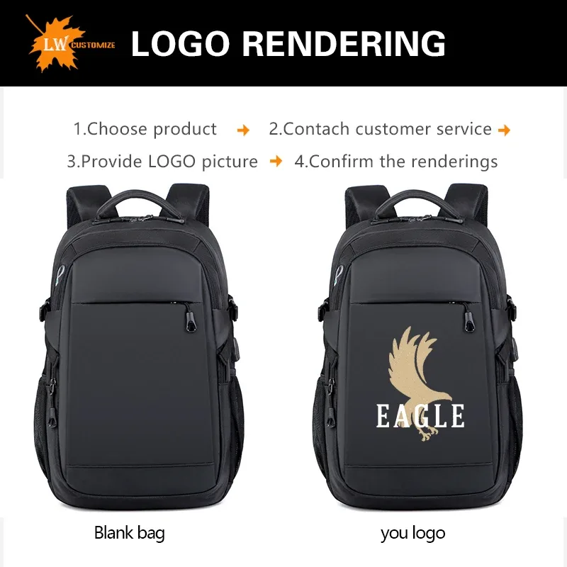 sac à dos de luxe imprimé avec logo, grande capacité pour homme, sacoche d'ordinateur, sac à dos professionnel avec nom d'entreprise et motif d'équipe