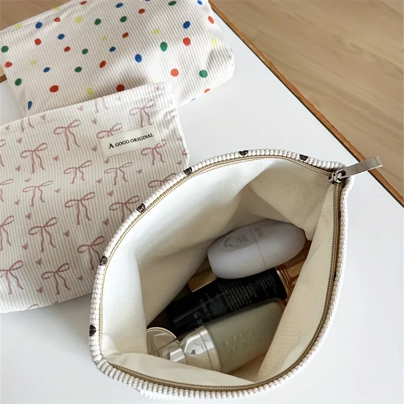 grand sac de maquillage de style minimaliste pour femme – sac de rangement de voyage élégant à fermeture éclair avec motif d'arc, sac à main durable