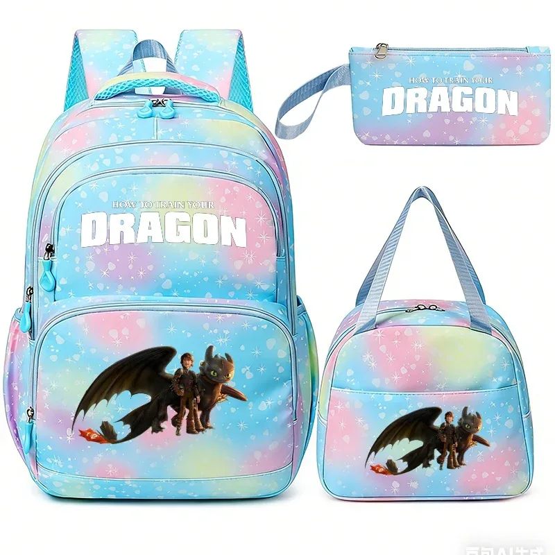 sacs à dos how to train your dragon, 3 pièces, pour femmes et hommes, trousse à crayons, pour adolescentes et garçons, grande capacité, sac à dos pour étudiants, mochilas