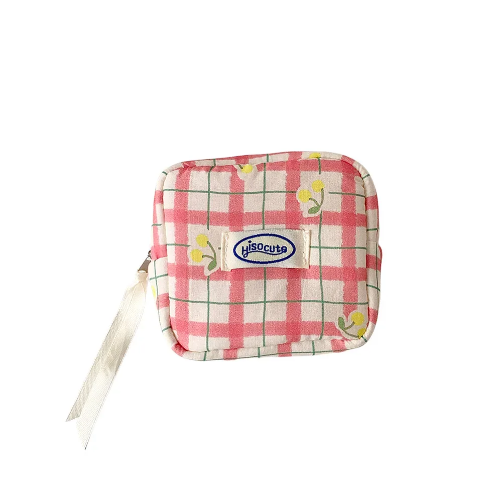 sacs de maquillage pour femmes, sacs à cosmétiques japonais à carreaux cerise dopamine doux kawaii, sac de rangement portable multifonctionnel pour filles