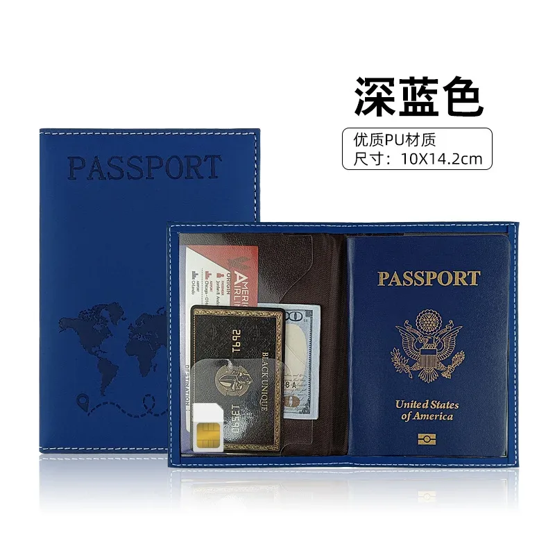 accessoires de voyage : étui de passeport en cuir imprimé carte, porte-billets d'avion, porte-cartes d'identité, protège-passeport