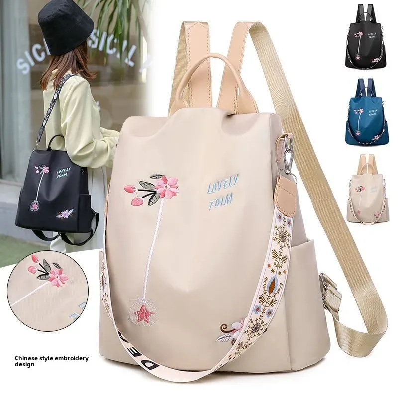 Sac à dos Oxford imperméable pour femmes, sac d'école antivol à la mode, sac à main de voyage de grande capacité avec broderie de styliste