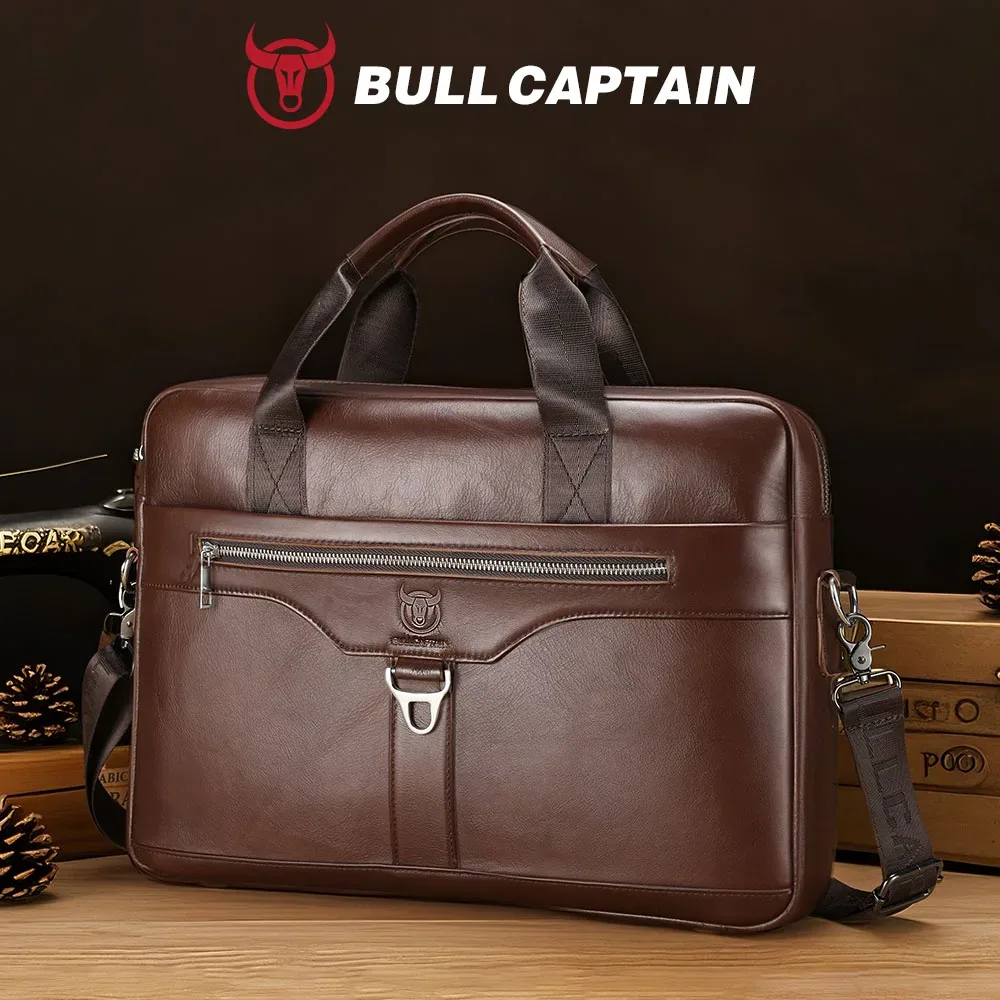 BULLCAPTAIN Sac à main en cuir véritable pour homme, sac d'affaires vintage pour ordinateur portable, sac messager grande capacité, sac à bandoulière pour le travail