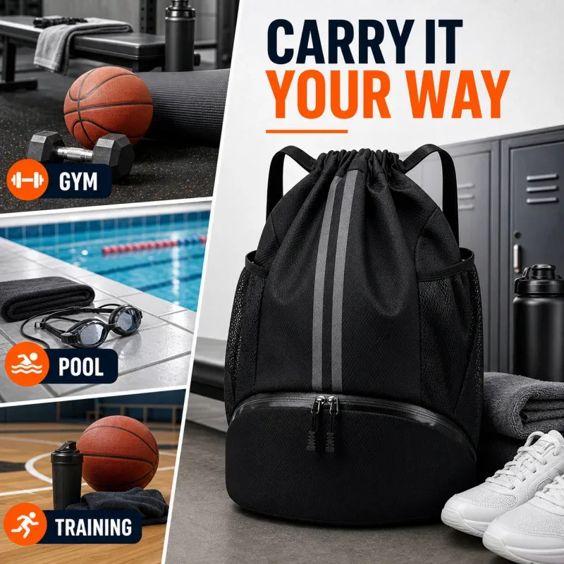 sac à dos de basketball avec cordon de serrage et compartiment à chaussures, sac de sport à séparation humide/sec pour la natation, l'entraînement et le fitness