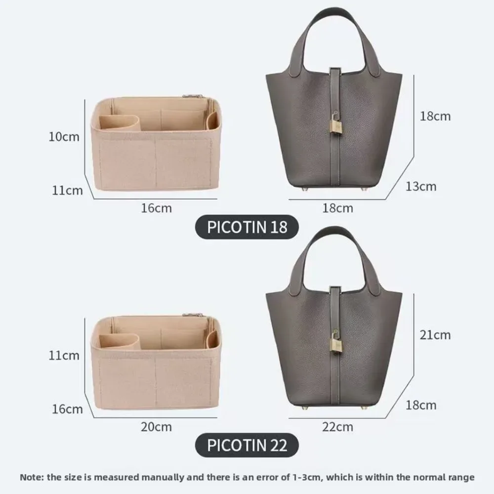 organisateur de sac à insérer en feutre, adapté à picotin 18 22 26, sac seau, doublure façonnant, séparateur de sac à main, rangement de sac à main, étui de maquillage portable