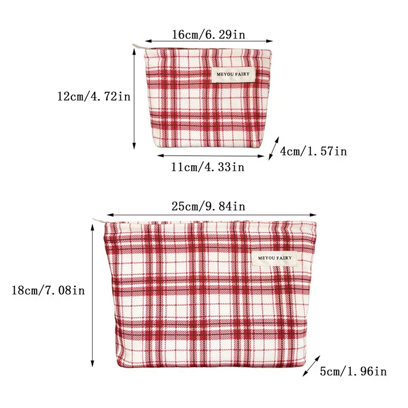 trousse de toilette classique rouge à carreaux légère avec fermeture éclair, pochette de voyage portable, organisateur polyvalent à insérer dans les sacs à main