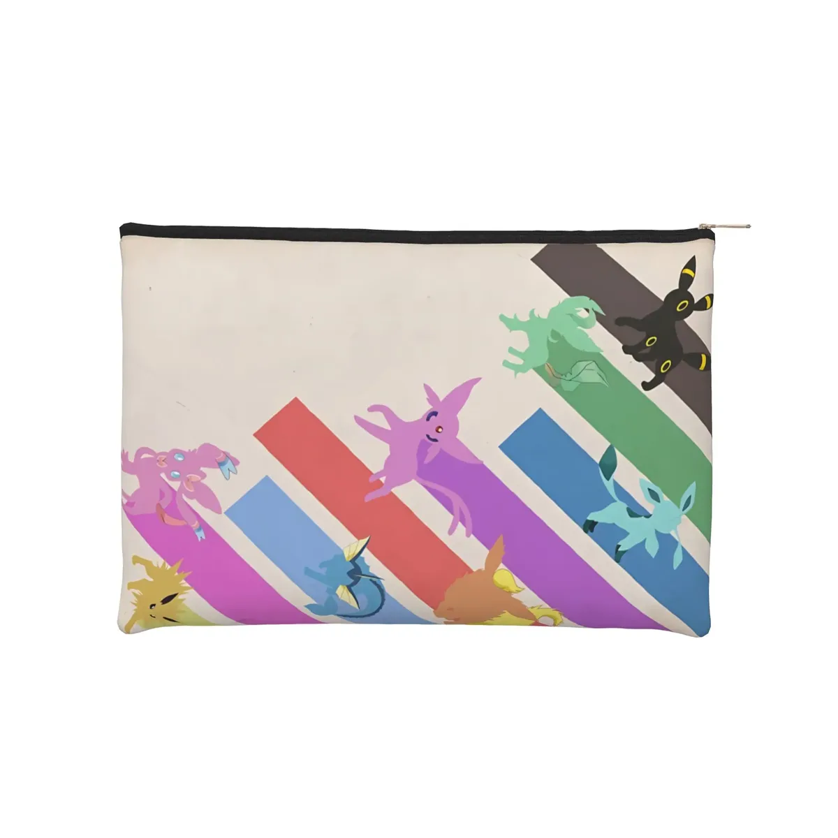 pochette pliable mignonne sur le thème de l'anime pokemon eevee eeveelution, trousse de maquillage, trousse de toilette avec fermeture éclair, pochette cosmétique de voyage