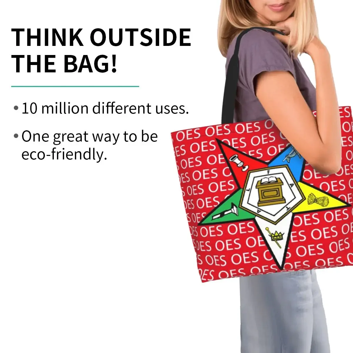 sac fourre-tout en toile avec logo order of the eastern star oes, sac à bandoulière de grande capacité, sac à main pour courses pour femmes