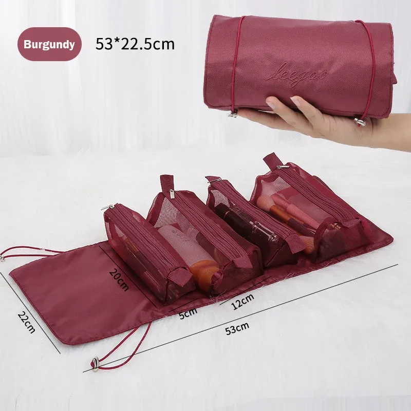 sacs de maquillage 4 en 1, sac à cosmétiques détachable, portable, grande capacité, pliable, voyage, rangement de cosmétiques, trousse de toilette
