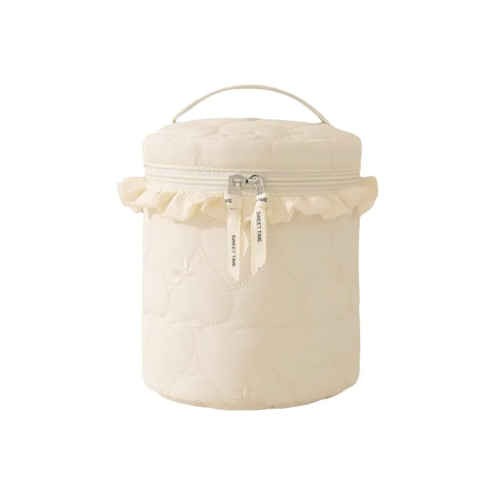 trousse de toilette cylindrique motif cœur multi-poches grande capacité couleurs bonbon pour maman