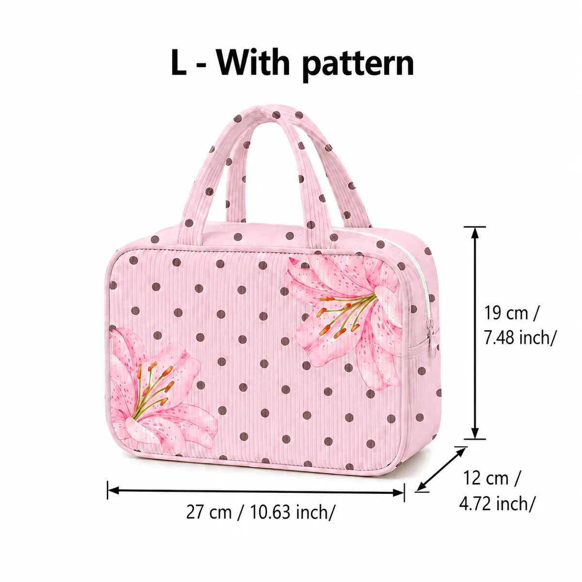 trousse de maquillage rose à pois, grande capacité côtelée avec fermeture éclair pour femmes, idéale pour les voyages et les articles de toilette