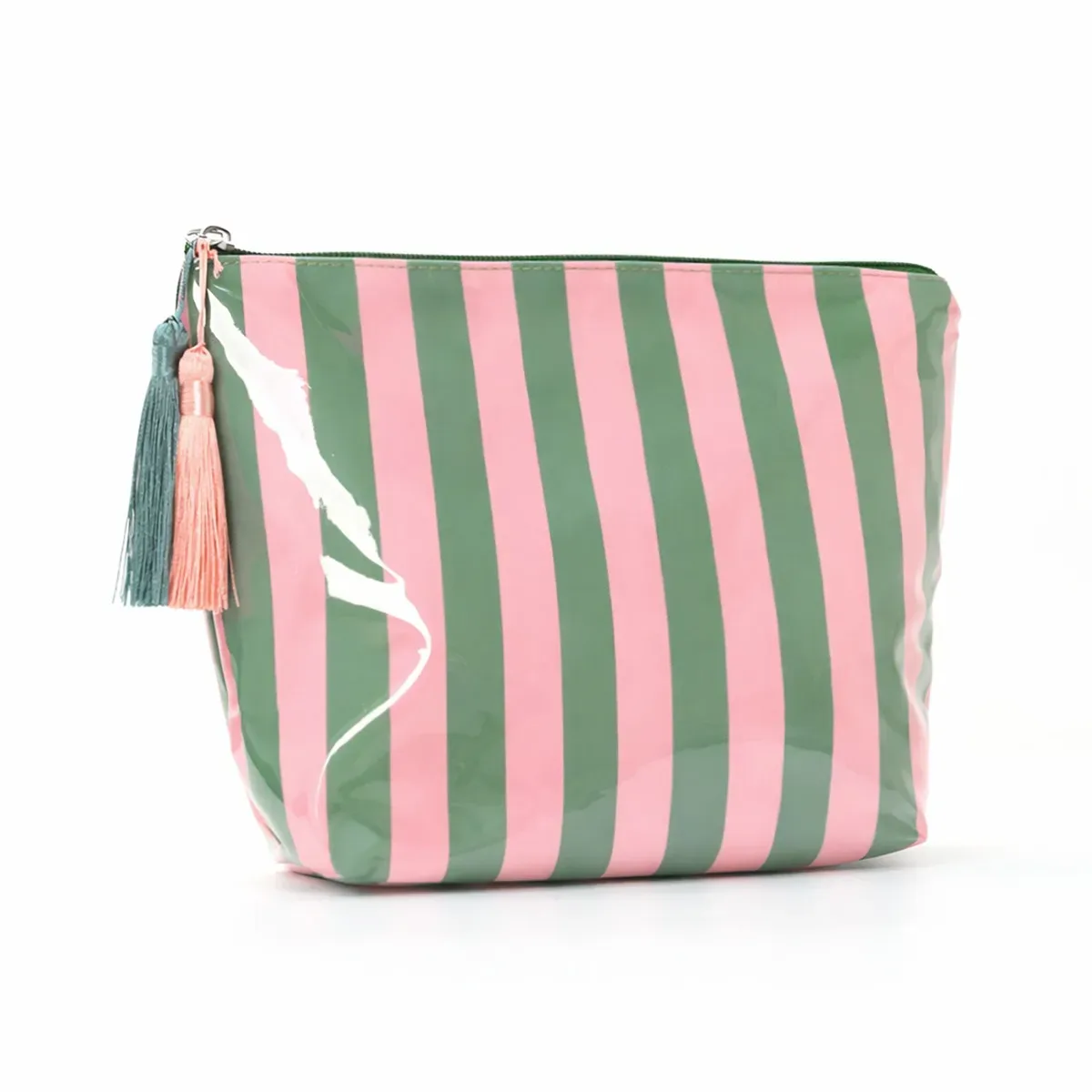 grande trousse de maquillage mignonne à grande capacité avec fermeture éclair - grande trousse de toilette de voyage rayée pour femmes, sac de rangement pour cosmétiques et articles de toilette