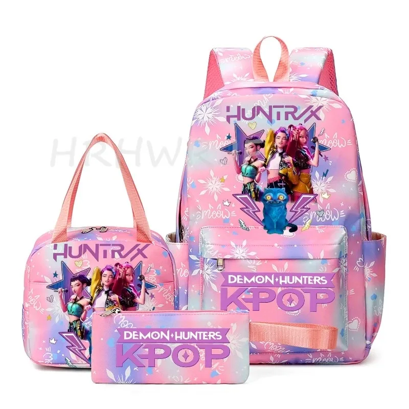 sac à dos kpop demon hunter avec imprimé neige, cartable pour adolescents avec sac à bandoulière pour usage quotidien, sacs de voyage décontractés pour filles, 3 pièces