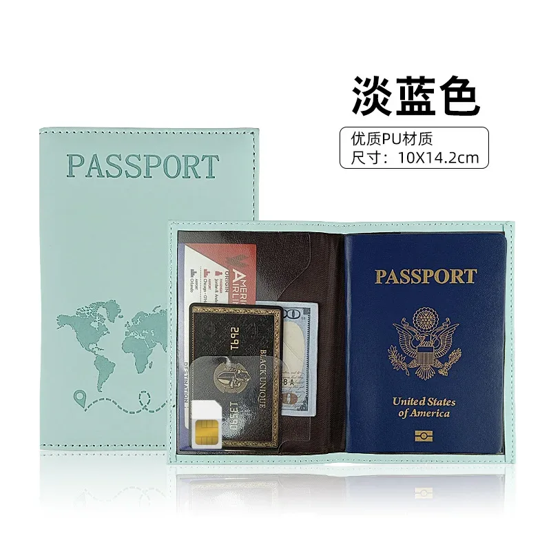 accessoires de voyage : étui de passeport en cuir imprimé carte, porte-billets d'avion, porte-cartes d'identité, protège-passeport