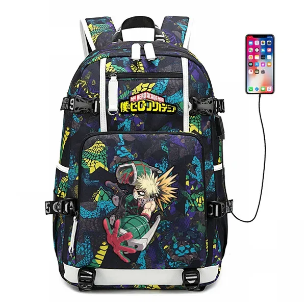 sac à dos de voyage grande capacité mha, sacs d'école imperméables pour garçons, sac à dos pour ordinateur portable avec chargement usb, sac à dos oxford pour cosplay