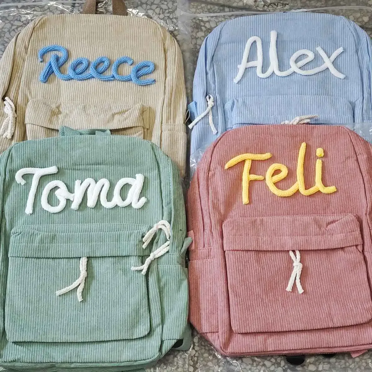 sac à dos personnalisé en velours côtelé pour hommes et femmes, lettres brodées à la main, sac à dos en tissu coloré, 1 pièce