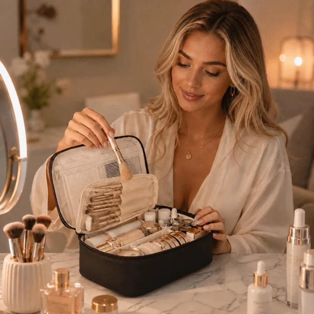 sac à cosmétiques de luxe à double couche, grande capacité, fermeture éclair, sac à maquillage imperméable, organiseur de cosmétiques