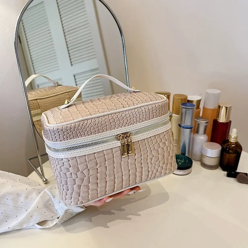 trousse de maquillage à motif crocodile, grande capacité, organisateur de cosmétiques portable, trousse de toilette pour femmes, pochette de maquillage