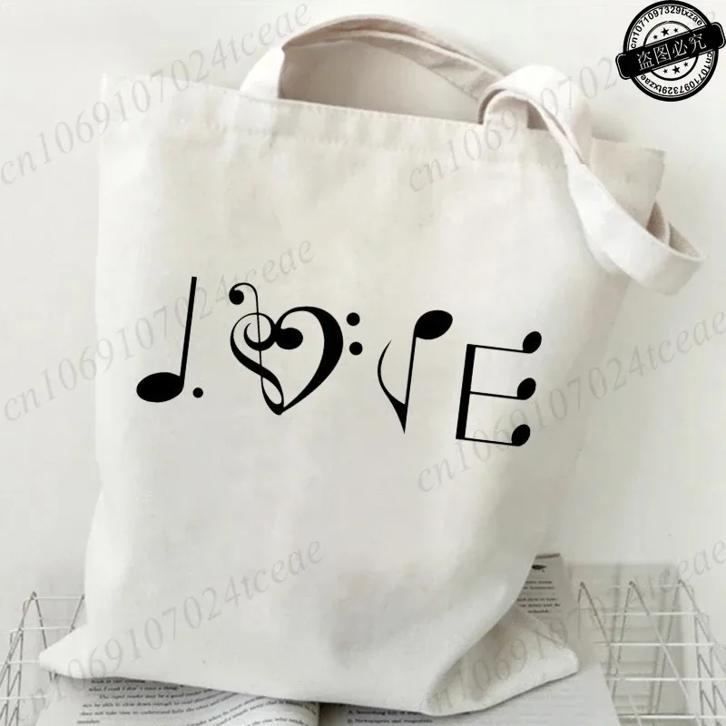 sac en toile harajuku pour femmes, sacs à bandoulière décontractés, grand sac fourre-tout, sac à main avec motifs de notes musicales, sacs à main tendance