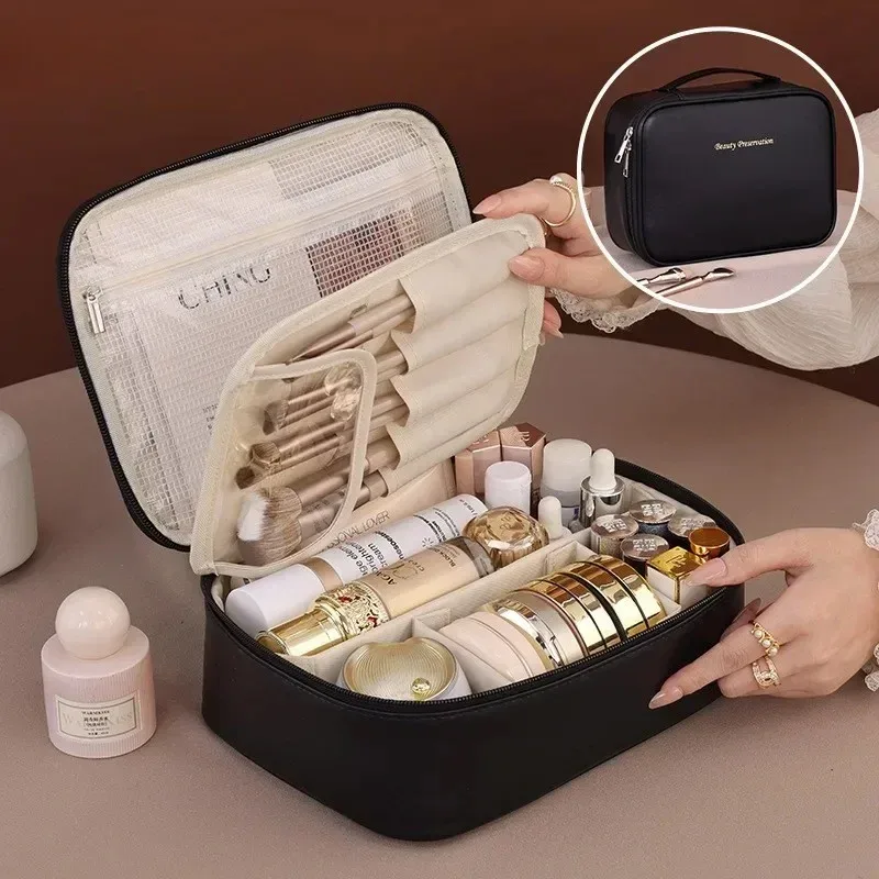 1pc sac de cosmétiques pour femmes, sac de rangement portable, grande capacité, sac de maquillage de luxe, organisateur de voyage, sacs de toilette essentiels.