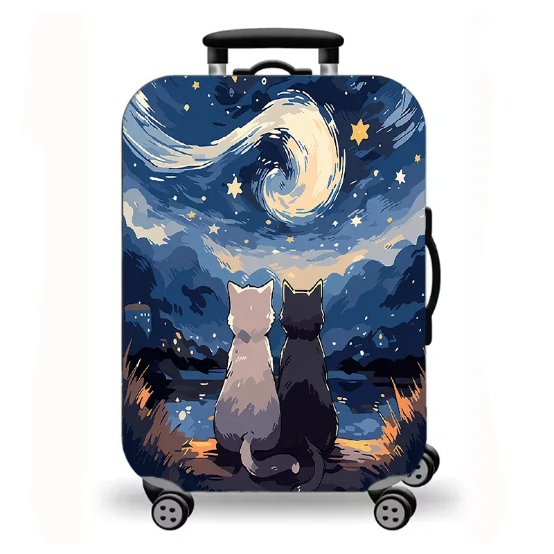 housse de bagage, housse de protection extensible pour valise avec imprimé fantaisie de chat de nuit étoilée, housse de bagage de voyage lavable et anti-rayures