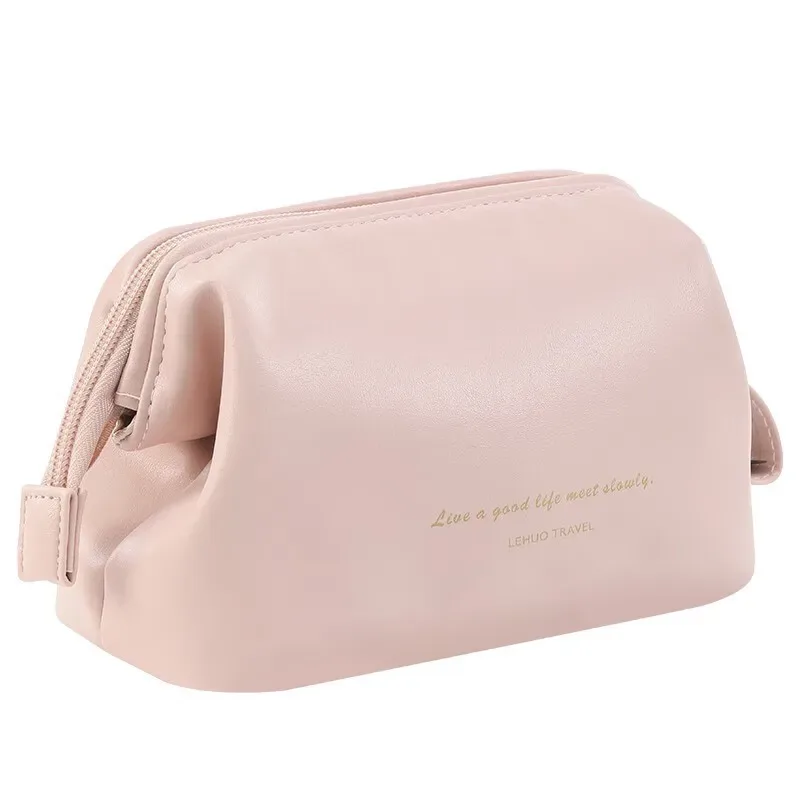 pochette à maquillage élégante en cuir pu, trousse de toilette minimaliste portable pour tous les jours et les voyages