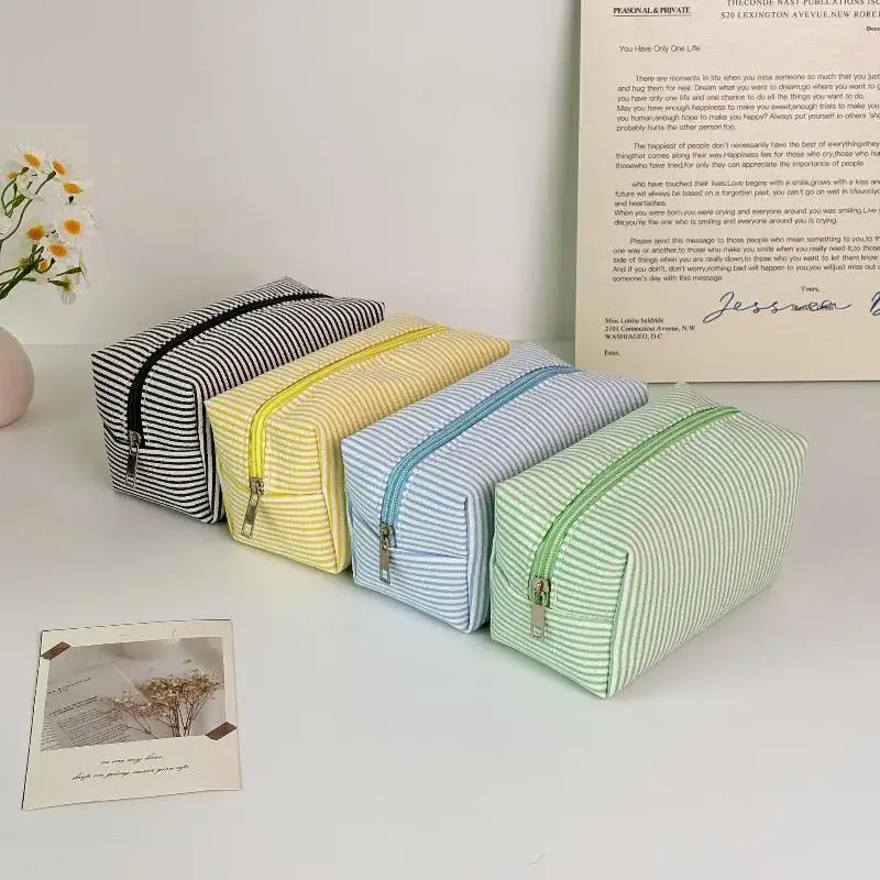 sacs cosmétiques rayés tendance pour femmes, sacs de rangement pour maquillage, sacs de voyage avec fermeture éclair pour femmes