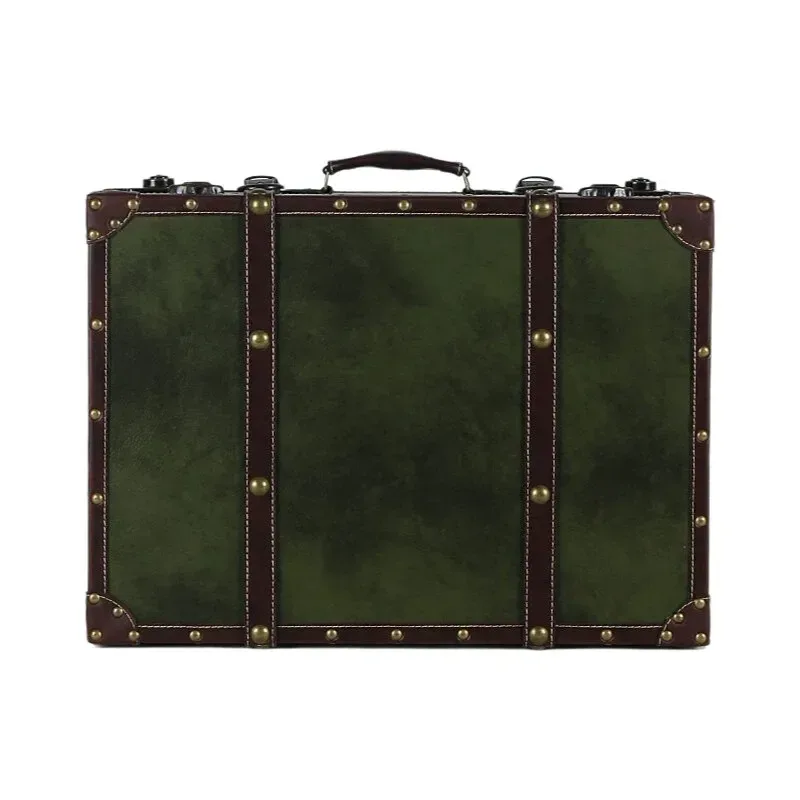 coffre de voyage vintage en cuir avec accents en bois, valise de rangement, boîte à bagages décorative antique pour la maison, coffret de luxe pour cadeau de mariage