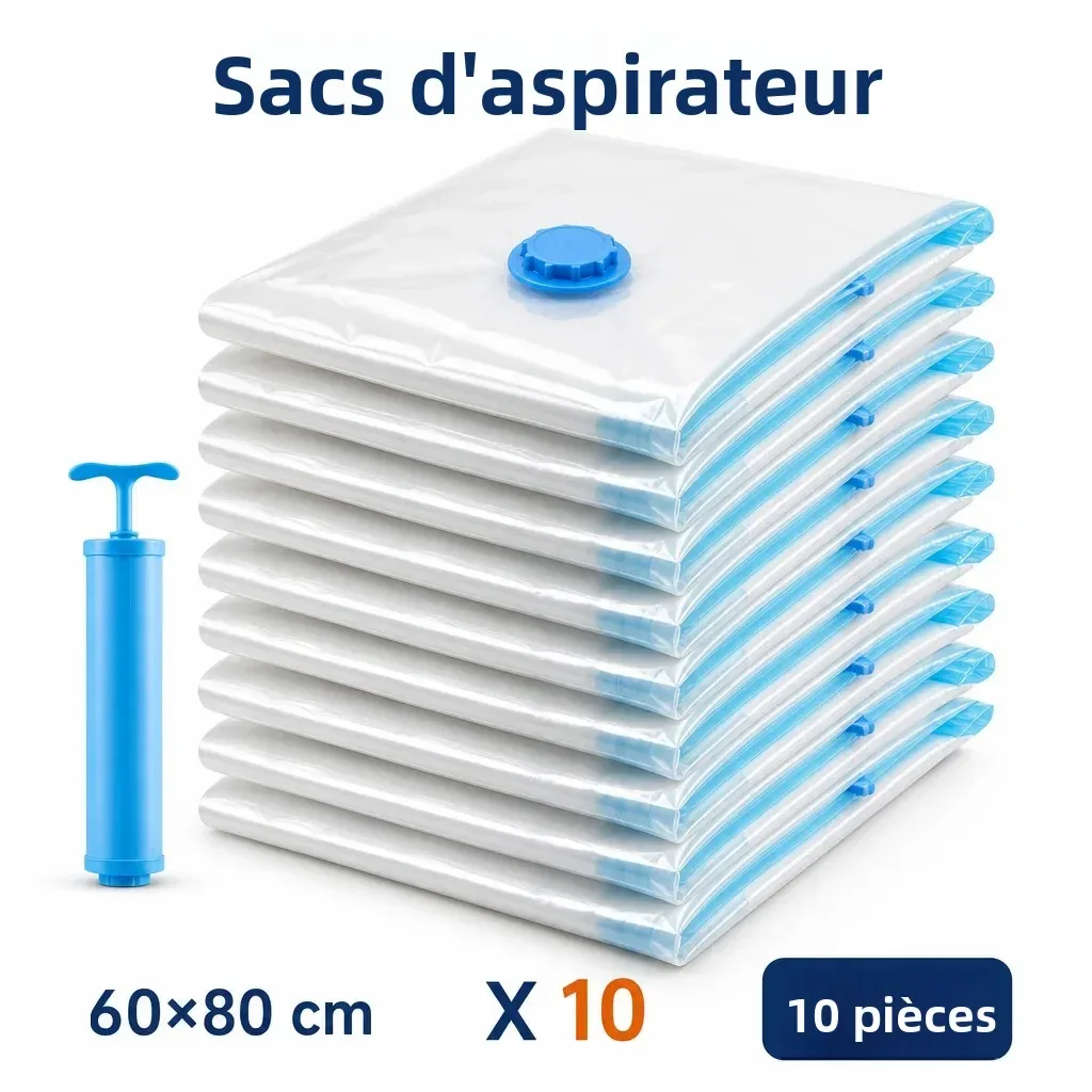 sac sous vide pour vêtements et couette, sacs de compression économiseurs d'espace, transparent étanche à l'ai