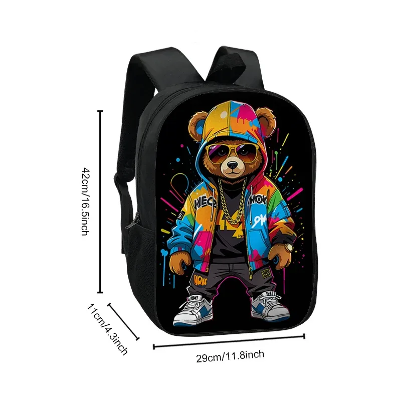sac à dos cool avec imprimé graphique d'ours de dessin animé pour femmes et hommes, sac à dos hip hop, sacs d'école pour adolescents, sac à dos pour ordinateur portable, sac à livres