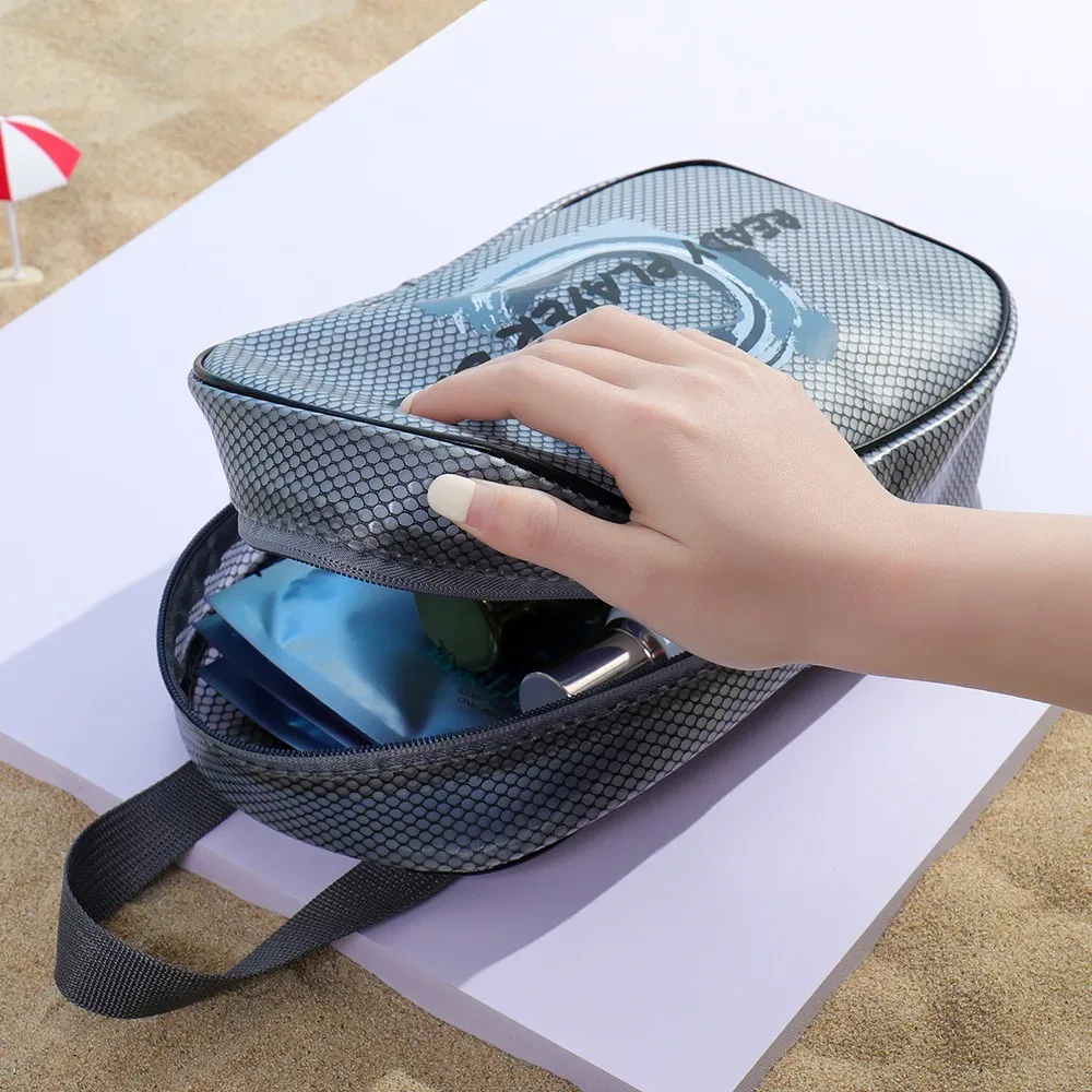 sac de rangement portable étanche avec fermeture éclair, grande capacité, sac à cosmétiques translucide, couleur unie, facile à nettoyer, sac de natation