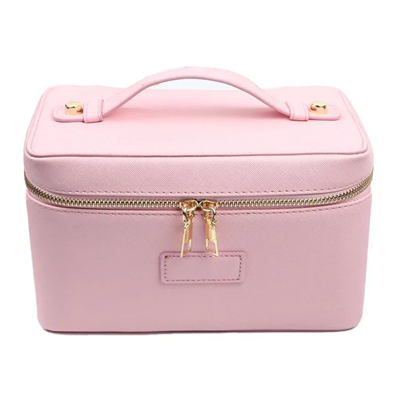 trousse de toilette de voyage en croûte de cuir saffiano pour femmes, nom personnalisé, boîte de rangement de maquillage suspendue portable, sac à cosmétiques pour femmes