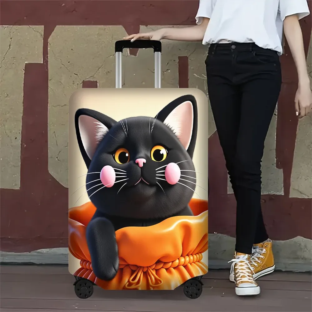 1 housse de bagage imprimée chat noir mignon pour bagages de 18 à 32 pouces ; accessoires de voyage anti-poussière et élastiques pour une protection efficace