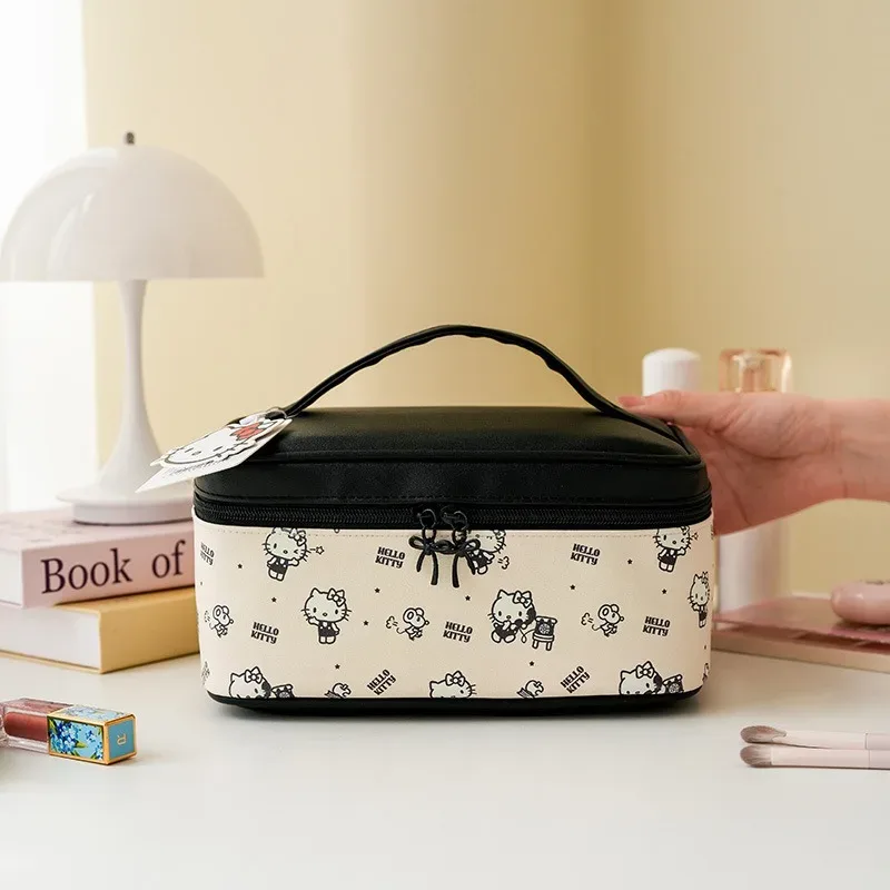 sac de rangement pour maquillage hello kitty authentique, grande capacité, sac de maquillage portable de voyage