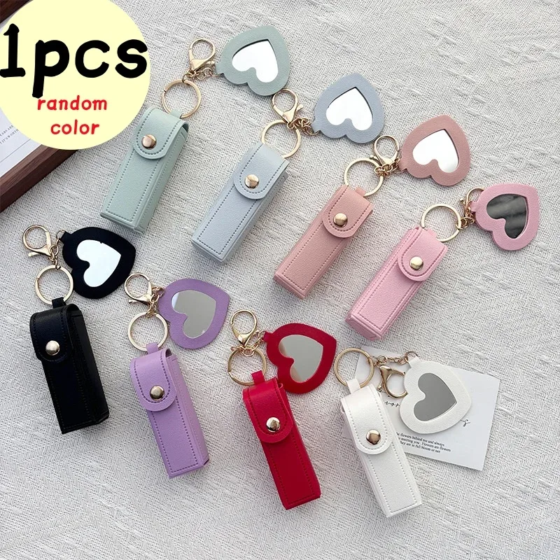 1 pièce - pochette rouge portable pour rouge à lèvres, trousse de maquillage, étui protecteur pour baume à lèvres avec miroir de maquillage, boîte de rangement pour rouge à lèvres