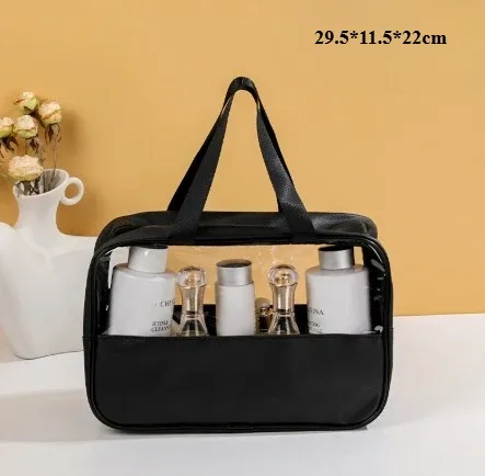 sac de toilette de voyage portable pour femme, transparent, multifonction, grande capacité, sacs de bain et de toilette, étui de rangement étanche en pu